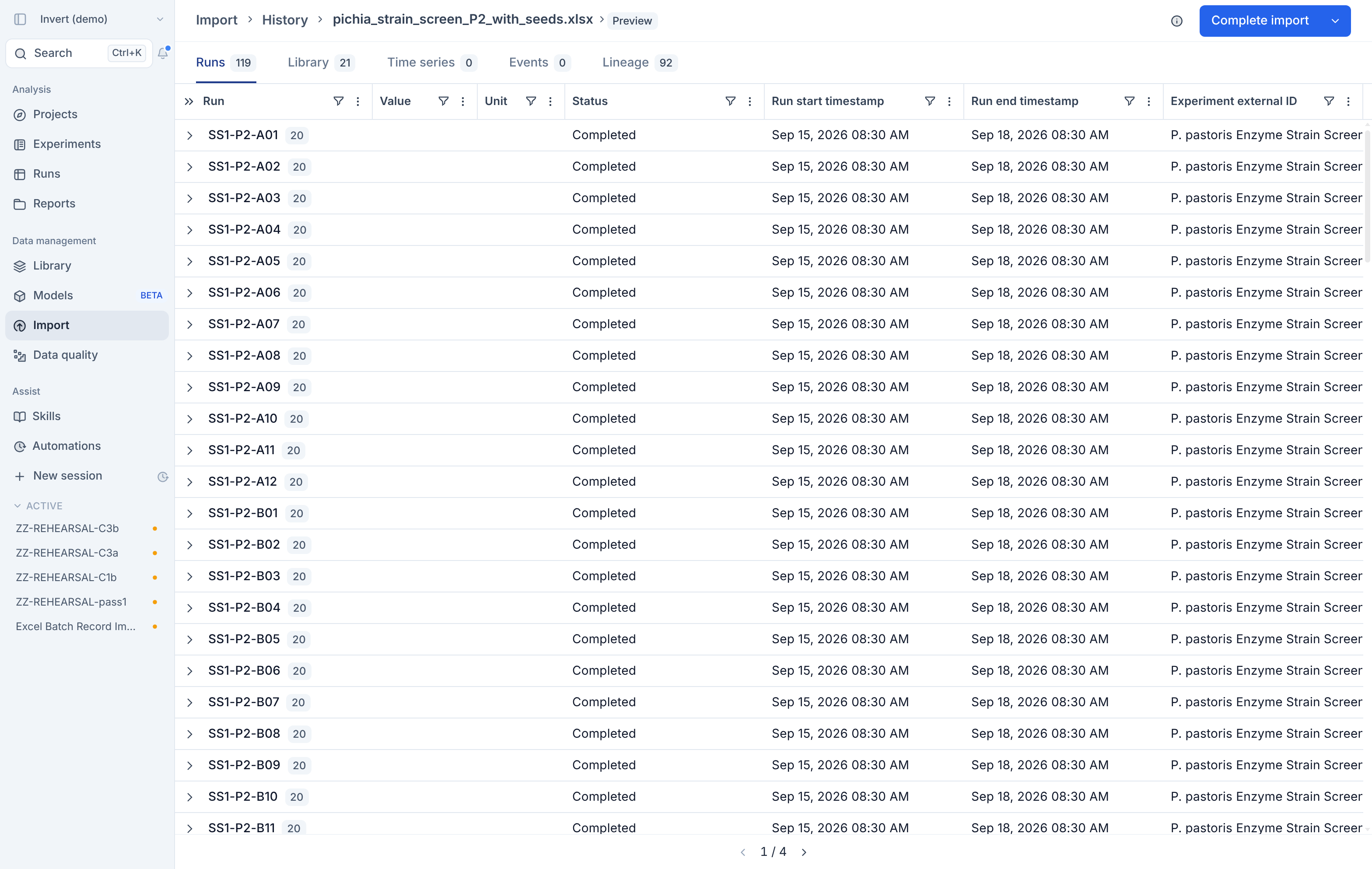 Import preview for the first of several uploaded files